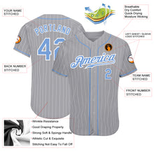 Laden Sie das Bild in den Galerie-Viewer, Custom Gray White Pinstripe Light Blue-White Authentic Baseball Jersey