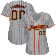 Загрузить изображение в средство просмотра галереи, Custom Gray Black Pinstripe Black-Orange Authentic Baseball Jersey