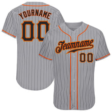 Загрузить изображение в средство просмотра галереи, Custom Gray Black Pinstripe Black-Orange Authentic Baseball Jersey