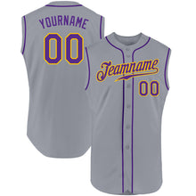 Загрузить изображение в средство просмотра галереи, Custom Gray Purple-Gold Authentic Sleeveless Baseball Jersey