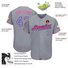 Загрузить изображение в средство просмотра галереи, Custom Gray Light Blue-Pink Authentic Baseball Jersey