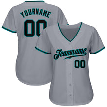 Загрузить изображение в средство просмотра галереи, Custom Gray Black-Teal Authentic Baseball Jersey