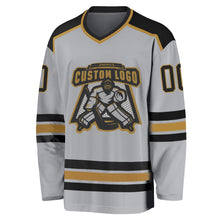 Load image into Gallery viewer, Custom Gray Black-Old Gold Hockey Jersey