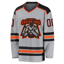 Load image into Gallery viewer, Custom Gray Black-Orange Hockey Jersey