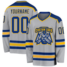 Load image into Gallery viewer, Custom Gray Royal-Gold Hockey Jersey