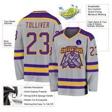 Load image into Gallery viewer, Custom Gray Purple-Gold Hockey Jersey