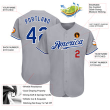 Load image into Gallery viewer, Custom Gray Royal-Red Authentic Baseball Jersey