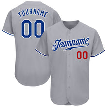 Load image into Gallery viewer, Custom Gray Royal-Red Authentic Baseball Jersey
