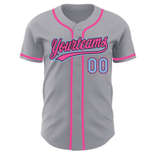 Загрузить изображение в средство просмотра галереи, Custom Gray Light Blue Black-Pink Authentic Baseball Jersey