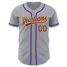 Загрузить изображение в средство просмотра галереи, Custom Gray Purple-Gold Authentic Baseball Jersey
