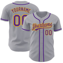 Загрузить изображение в средство просмотра галереи, Custom Gray Purple-Gold Authentic Baseball Jersey