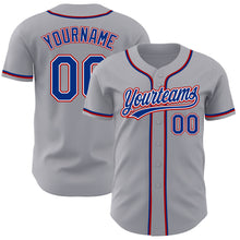 Load image into Gallery viewer, Custom Gray Royal-Red Authentic Baseball Jersey