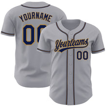 Загрузить изображение в средство просмотра галереи, Custom Gray Navy-Old Gold Authentic Baseball Jersey