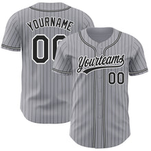Загрузить изображение в средство просмотра галереи, Custom Gray Black Pinstripe Black-White Authentic Baseball Jersey