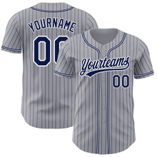 Загрузить изображение в средство просмотра галереи, Custom Gray Navy Pinstripe Navy-White Authentic Baseball Jersey
