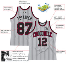 Load image into Gallery viewer, Custom Gray Black Pinstripe Black-Maroon Authentic Basketball Jersey