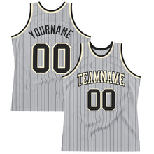 Laden Sie das Bild in den Galerie-Viewer, Custom Gray Black Pinstripe Black-Cream Authentic Basketball Jersey