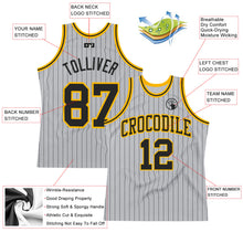 Laden Sie das Bild in den Galerie-Viewer, Custom Gray Black Pinstripe Black-Gold Authentic Basketball Jersey