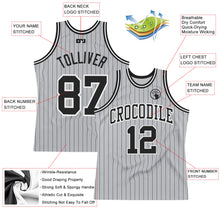 Laden Sie das Bild in den Galerie-Viewer, Custom Gray Black Pinstripe Black-White Authentic Basketball Jersey