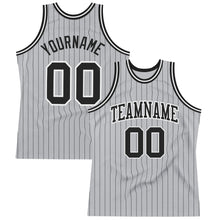 Laden Sie das Bild in den Galerie-Viewer, Custom Gray Black Pinstripe Black-White Authentic Basketball Jersey