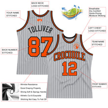 Laden Sie das Bild in den Galerie-Viewer, Custom Gray Black Pinstripe Orange Authentic Basketball Jersey