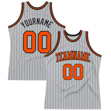 Laden Sie das Bild in den Galerie-Viewer, Custom Gray Black Pinstripe Orange Authentic Basketball Jersey