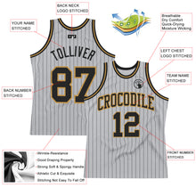 Load image into Gallery viewer, Custom Gray Black Pinstripe Black-Old Gold Authentic Basketball Jersey