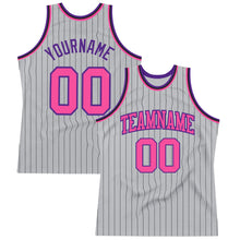 Load image into Gallery viewer, Custom Gray Black Pinstripe Pink-Purple Authentic Basketball Jersey