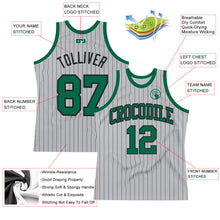 Laden Sie das Bild in den Galerie-Viewer, Custom Gray Black Pinstripe Kelly Green Authentic Basketball Jersey