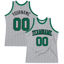 Laden Sie das Bild in den Galerie-Viewer, Custom Gray Black Pinstripe Kelly Green Authentic Basketball Jersey