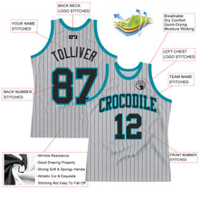 Laden Sie das Bild in den Galerie-Viewer, Custom Gray Black Pinstripe Black-Teal Authentic Basketball Jersey