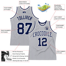 Laden Sie das Bild in den Galerie-Viewer, Custom Gray Navy Pinstripe Navy-White Authentic Basketball Jersey