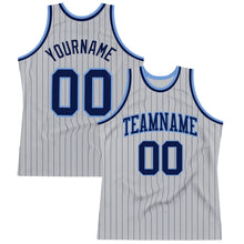 Загрузить изображение в средство просмотра галереи, Custom Gray Navy Pinstripe Navy-Light Blue Authentic Basketball Jersey