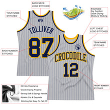 Laden Sie das Bild in den Galerie-Viewer, Custom Gray Navy Pinstripe Navy-Gold Authentic Basketball Jersey