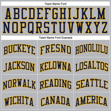 Laden Sie das Bild in den Galerie-Viewer, Custom Gray Navy Pinstripe Navy-Gold Authentic Basketball Jersey