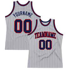 Загрузить изображение в средство просмотра галереи, Custom Gray Navy Pinstripe Navy-Red Authentic Basketball Jersey