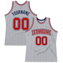 Загрузить изображение в средство просмотра галереи, Custom Gray Navy Pinstripe Red-White Authentic Basketball Jersey