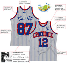 Laden Sie das Bild in den Galerie-Viewer, Custom Gray Royal Pinstripe Royal-Red Authentic Basketball Jersey