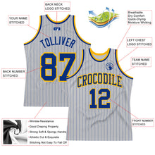 Laden Sie das Bild in den Galerie-Viewer, Custom Gray Royal Pinstripe Royal-Gold Authentic Basketball Jersey
