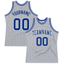 Laden Sie das Bild in den Galerie-Viewer, Custom Gray Royal Pinstripe Royal-White Authentic Basketball Jersey