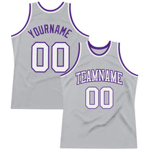 Загрузить изображение в средство просмотра галереи, Custom Gray White-Purple Authentic Throwback Basketball Jersey