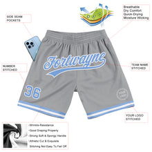 Laden Sie das Bild in den Galerie-Viewer, Custom Gray Light Blue-White Authentic Throwback Basketball Shorts
