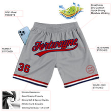 Загрузить изображение в средство просмотра галереи, Custom Gray Red-Navy Authentic Throwback Basketball Shorts