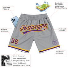Загрузить изображение в средство просмотра галереи, Custom Gray Purple-Gold Authentic Throwback Basketball Shorts