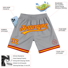 Laden Sie das Bild in den Galerie-Viewer, Custom Gray Gold-Red Authentic Throwback Basketball Shorts