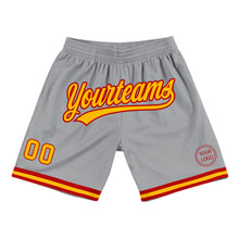 Laden Sie das Bild in den Galerie-Viewer, Custom Gray Gold-Red Authentic Throwback Basketball Shorts