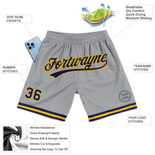 Загрузить изображение в средство просмотра галереи, Custom Gray Navy-Gold Authentic Throwback Basketball Shorts
