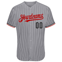 Загрузить изображение в средство просмотра галереи, Custom Gray Black Pinstripe Red-White Authentic Baseball Jersey
