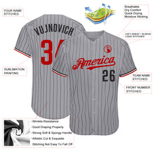 Загрузить изображение в средство просмотра галереи, Custom Gray Black Pinstripe Red-White Authentic Baseball Jersey