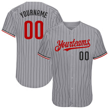 Загрузить изображение в средство просмотра галереи, Custom Gray Black Pinstripe Red-White Authentic Baseball Jersey